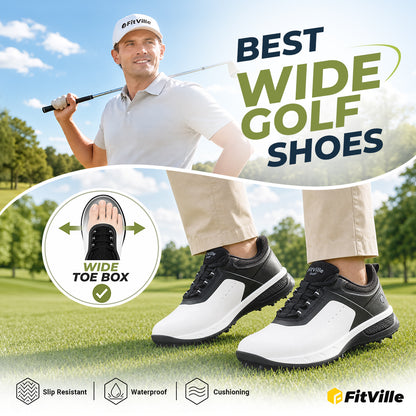 Fitville Men's Leather Primix V2 - Orthopedic Golf Shoes