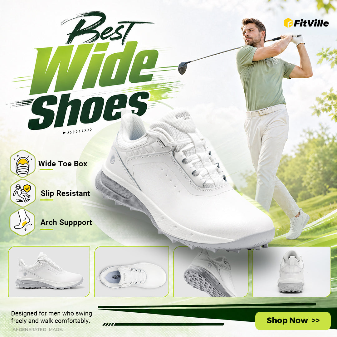 Fitville Men's Leather Primix V2 - Orthopedic Golf Shoes