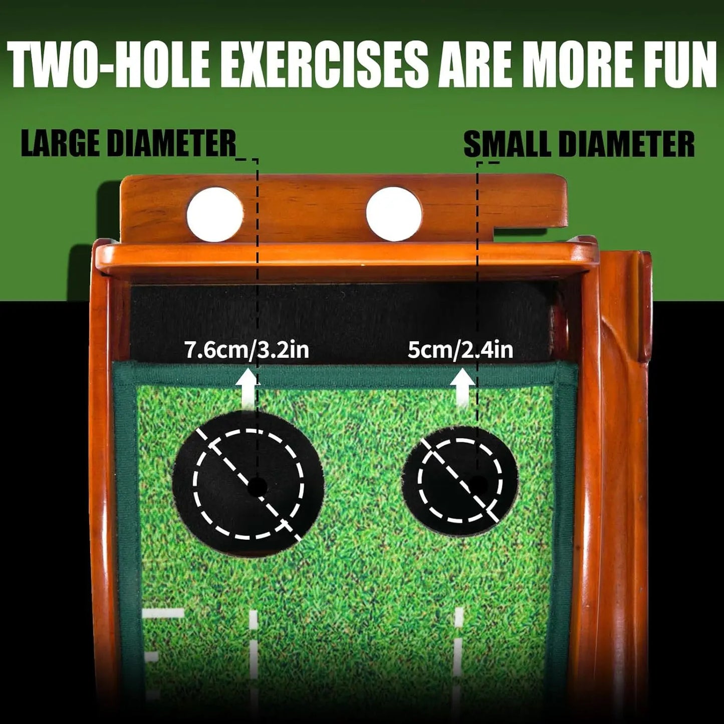 Premium Wooden Golf Putting Practice Mat with Automatic Ball Return