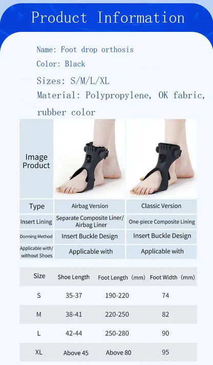 Ortho-max foot drop splint (AFO) - Adjustable Hybrid Foot Drop Brace with Dial System - (One Piece)