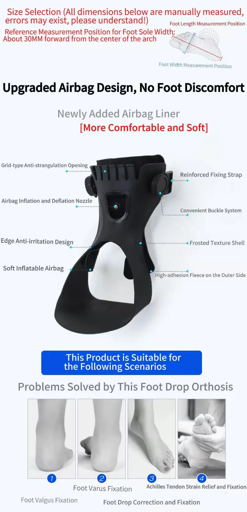 Ortho-max foot drop splint (AFO) - Adjustable Hybrid Foot Drop Brace with Dial System - (One Piece)