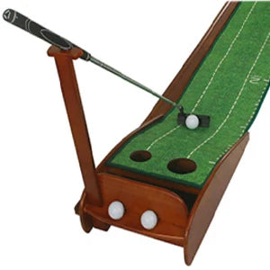 Premium Wooden Golf Putting Practice Mat with Automatic Ball Return
