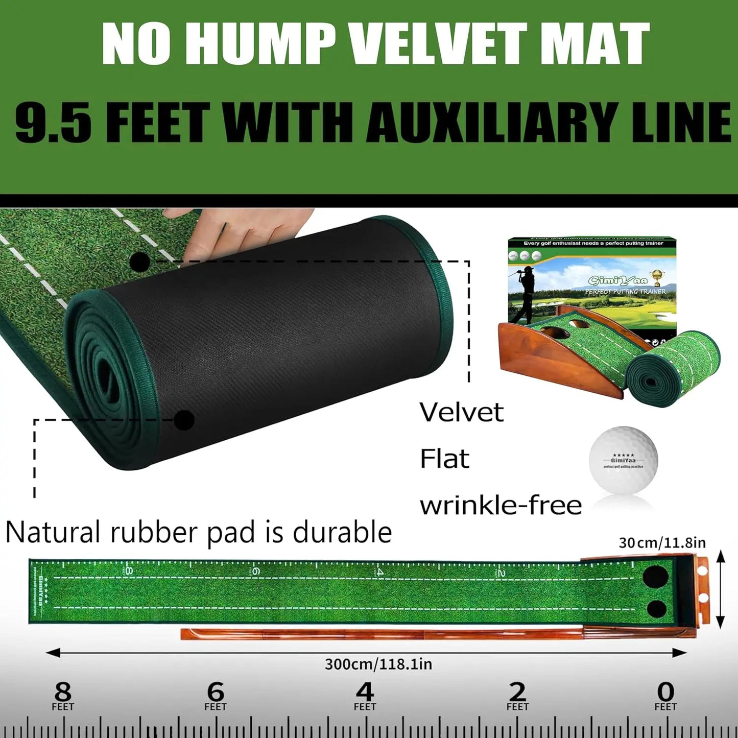 Premium Wooden Golf Putting Practice Mat with Automatic Ball Return