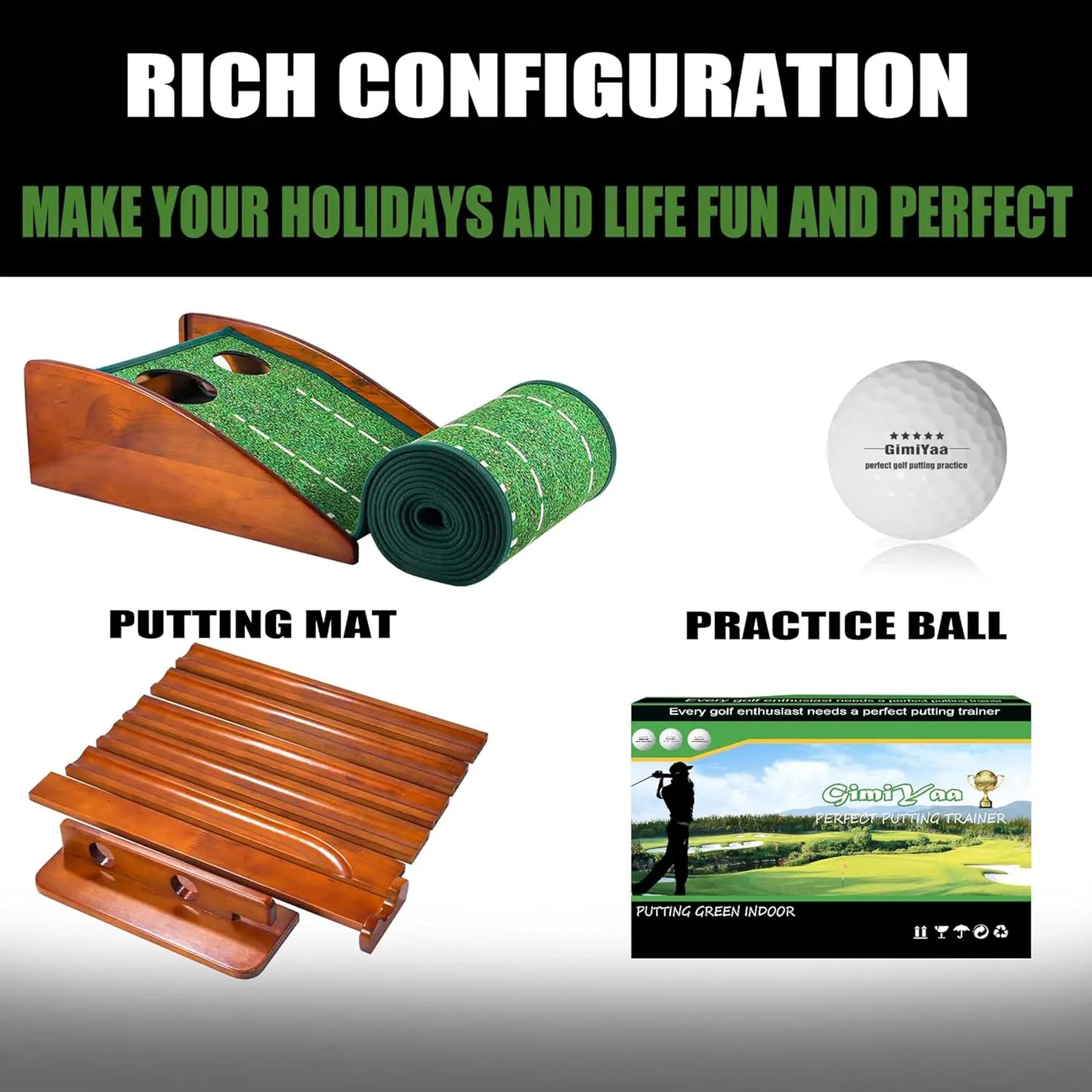 Premium Wooden Golf Putting Practice Mat with Automatic Ball Return