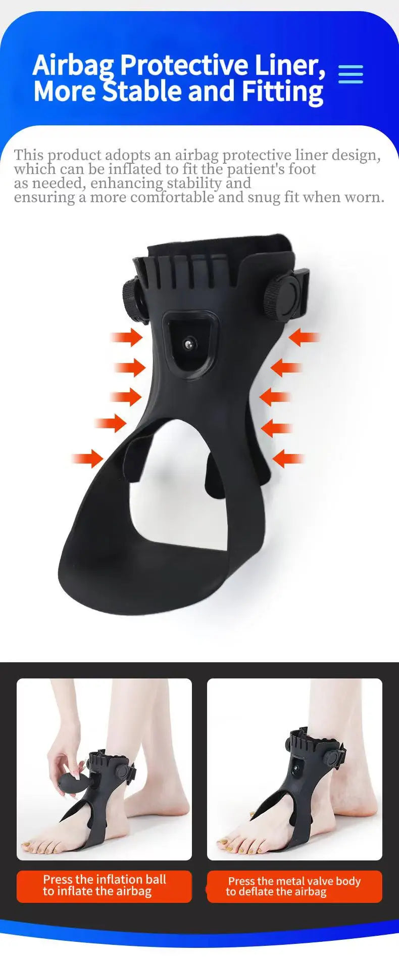 Ortho-max foot drop splint (AFO) - Adjustable Hybrid Foot Drop Brace with Dial System - (One Piece)